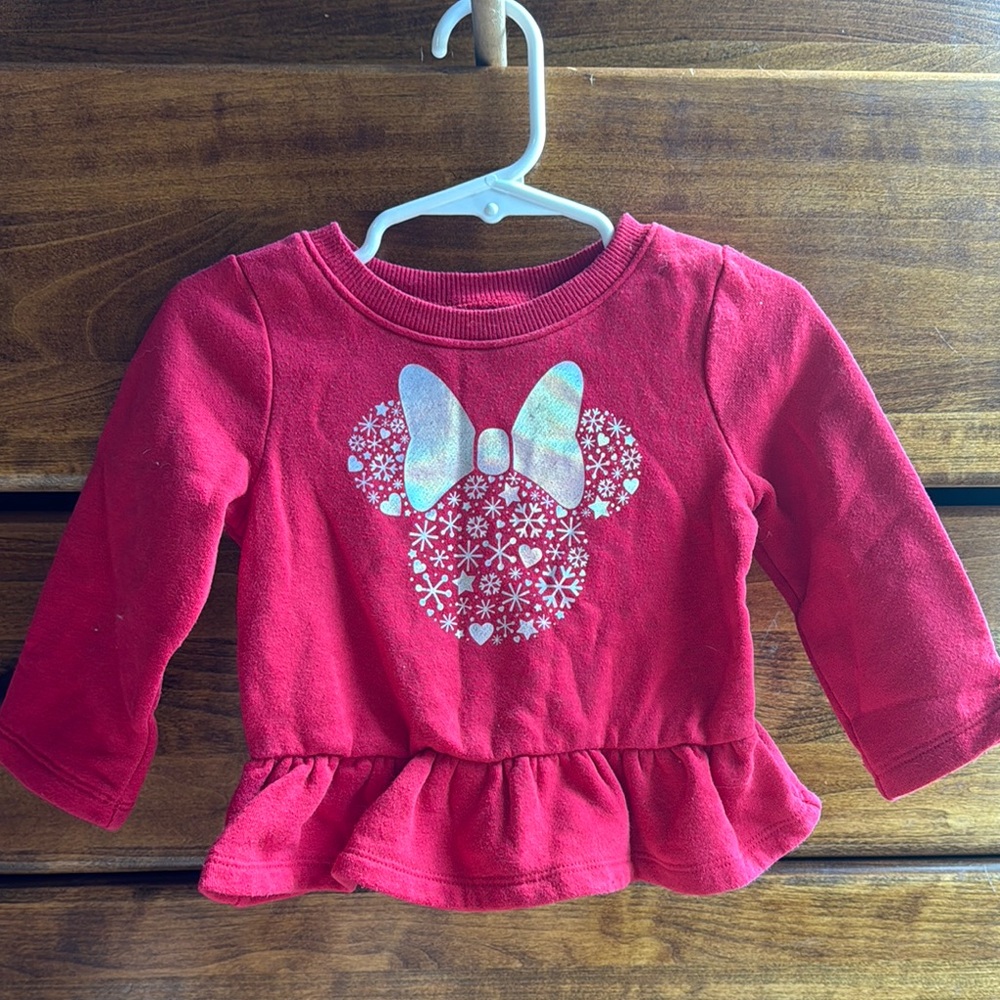Disney Minnie Mouse Bow Snowflake long sleeve ruffle fleece top